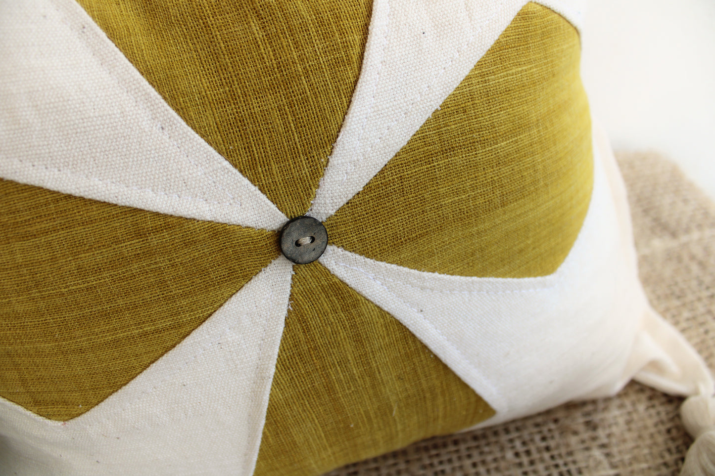 100% Cotton pillow case with natural dye (Tassles ｘ Yellow Diamond) Large