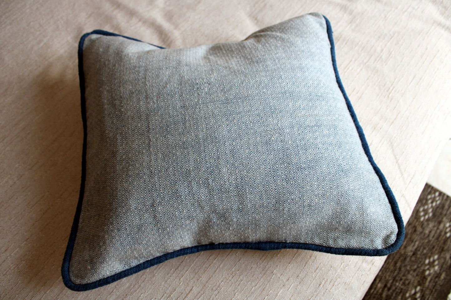 Funda de almohada 100% algodón con tinte natural (patrón de diamantes ｘ ribetes azules) índigo grande