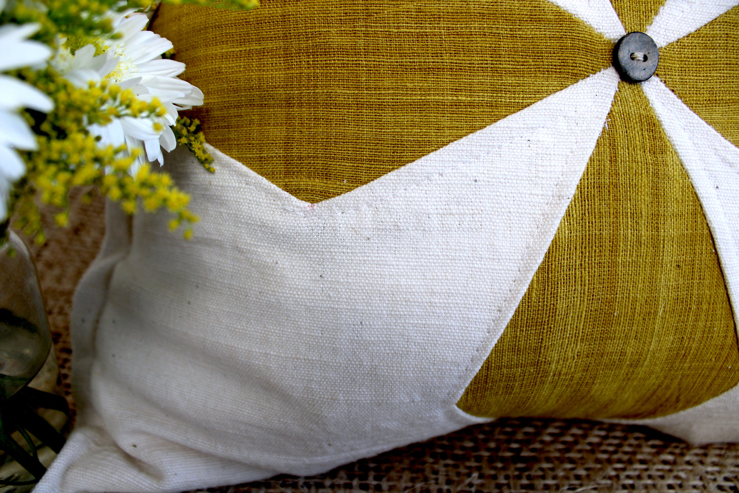 100% Cotton pillow case with natural dye (Tassles ｘ Yellow Diamond) Large