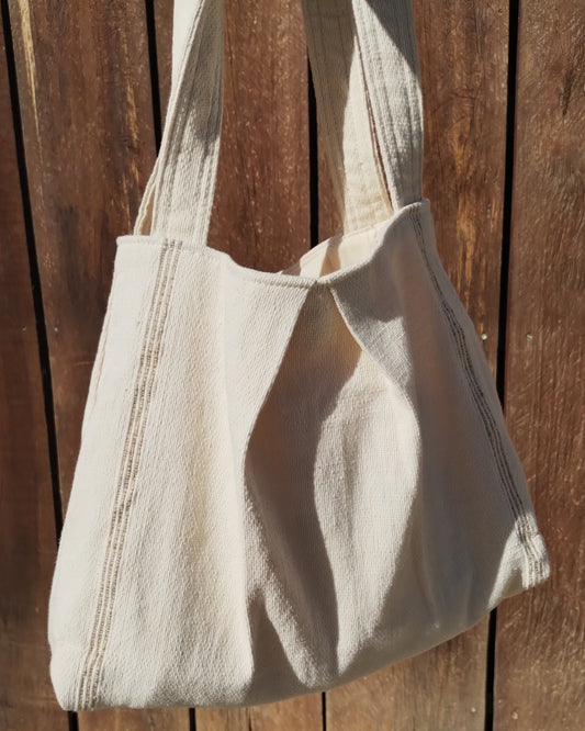 Jute and Cotton Handbag Trapezoid- Handcrafted with Cotton and Jute– Artisan-Woven on Pedal Loom in Oaxaca