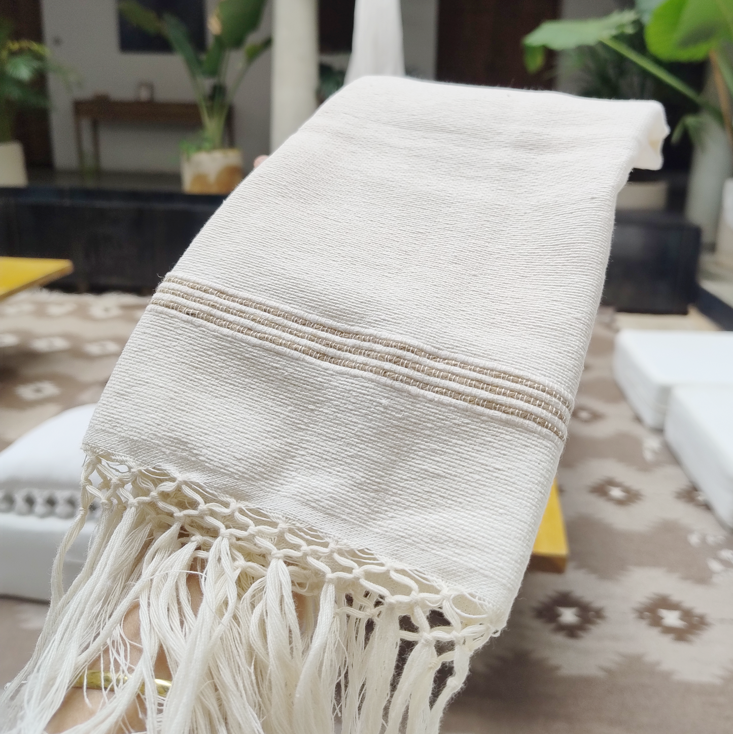 Handcrafted Cotton & Jute Hand Towel -set of two – Artisan-Woven on Pedal Loom in Oaxaca